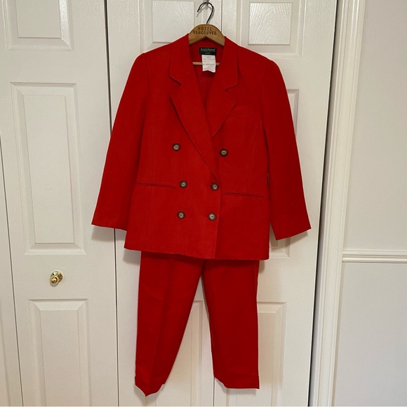 NWT Vintage Linen Blend 2 Piece Suit Blazer and Trouser Pants Size 8 Red - Picture 2 of 14